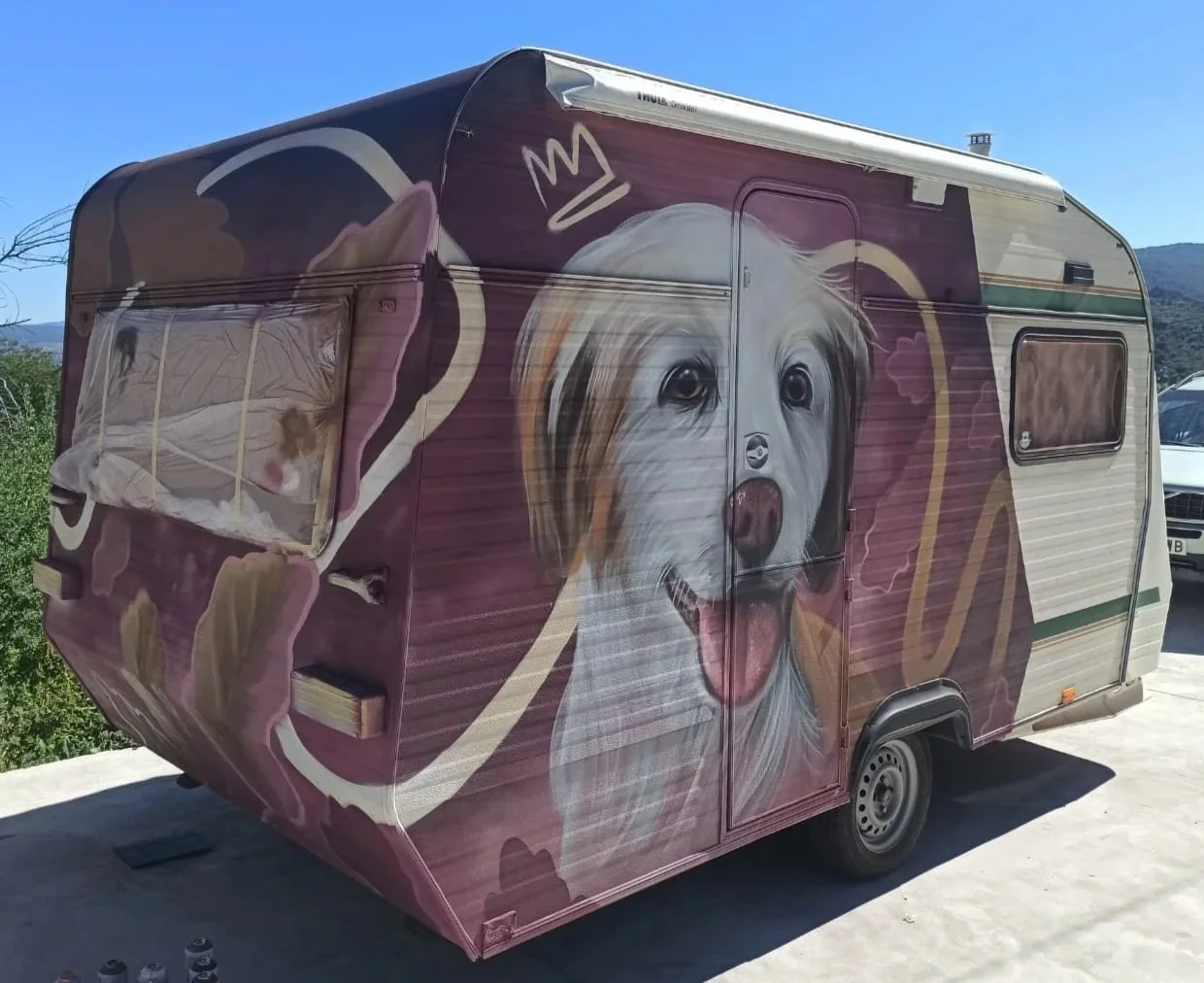 caravana. perro. Eleman, luisma Luna mural