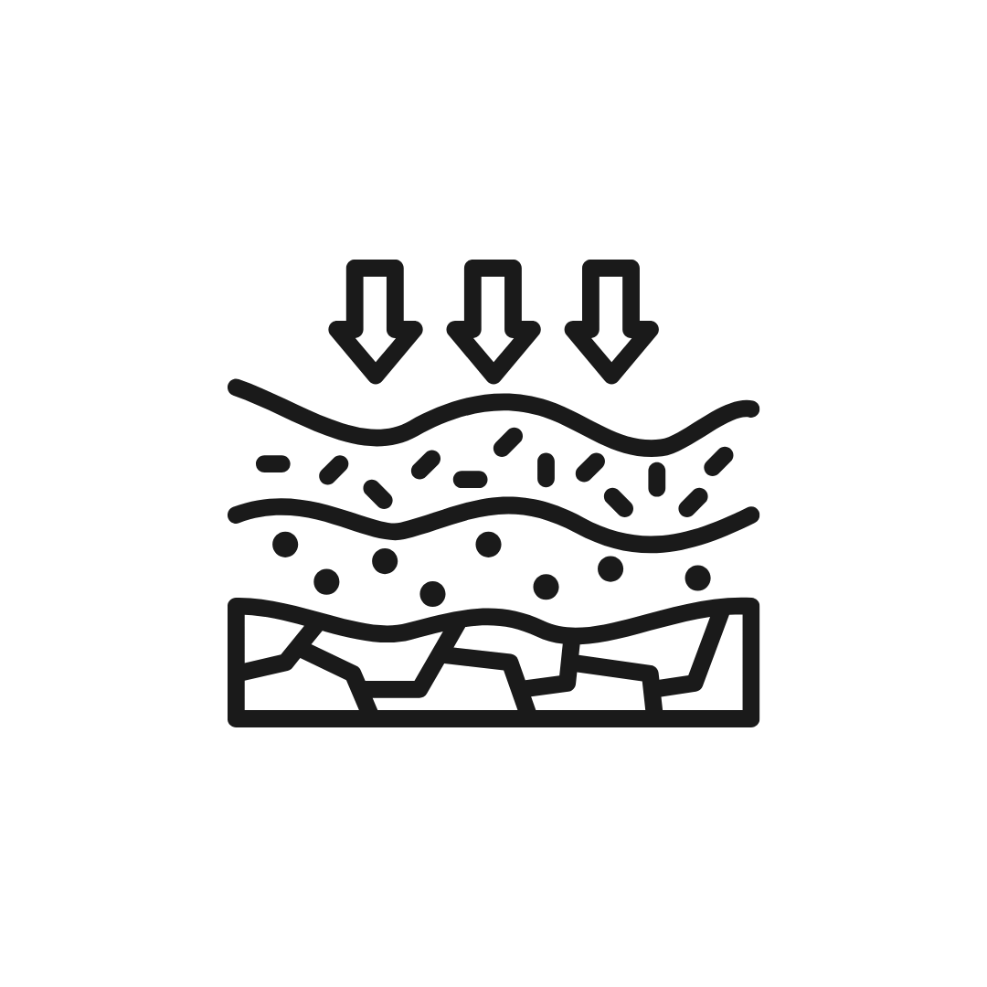 Symbol für Wasseraufnahme oder -durchlässigkeit in Boden oder Material