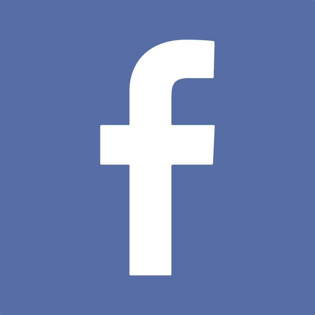 Facebook logo with a white lowercase 'f' on a blue background.