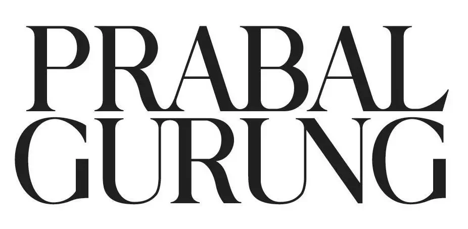 Text reading 'PRABAL GURUNG' in large, black font on a white background.