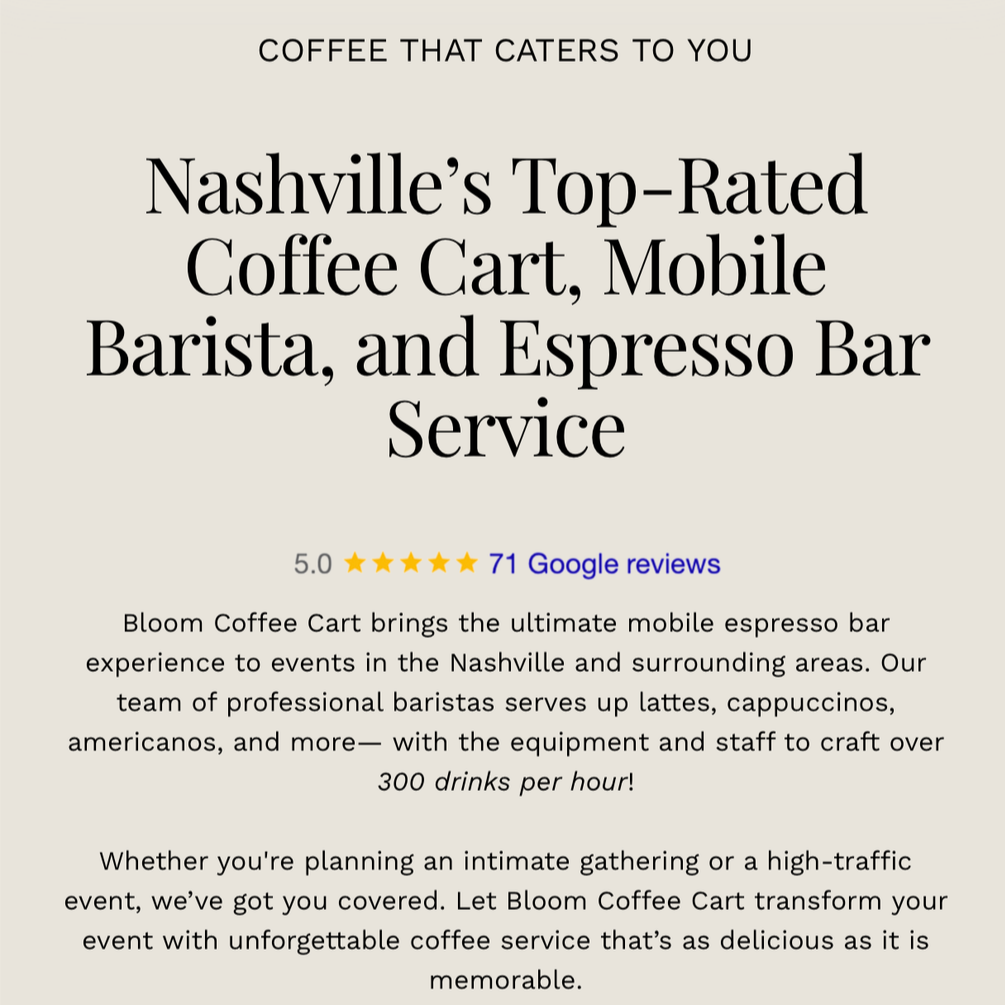 Bloom Coffee Cart · Website Design