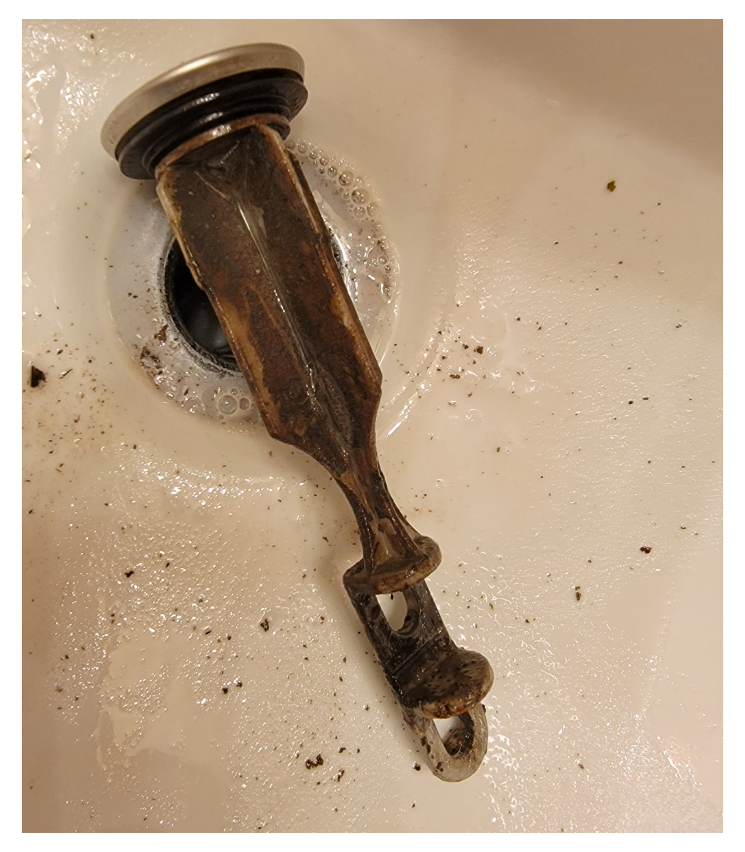 Before a very dirty sink and drain plug