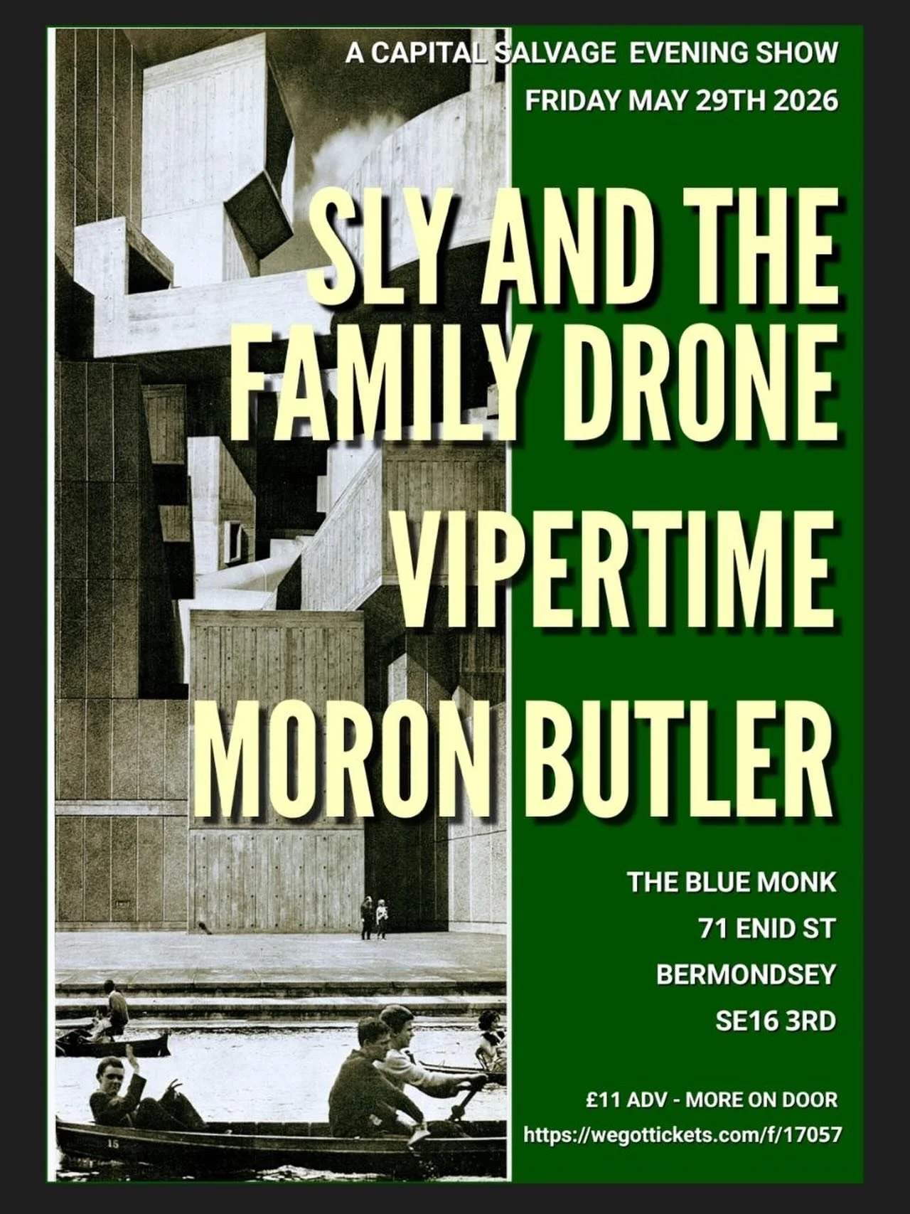 Capital Salvage presents Sly and the Family Drone&hellip;

Self described as London&rsquo;s premier neo-jazz wrecking crew, they are one of the most vital bands on the DIY underground scene.

Their live shows, played in the round, can lurch from spir