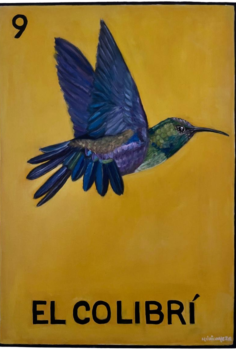 Serie Lotería | El colibrí | Óleo sobre tela | 70 x 50 cms | 2023