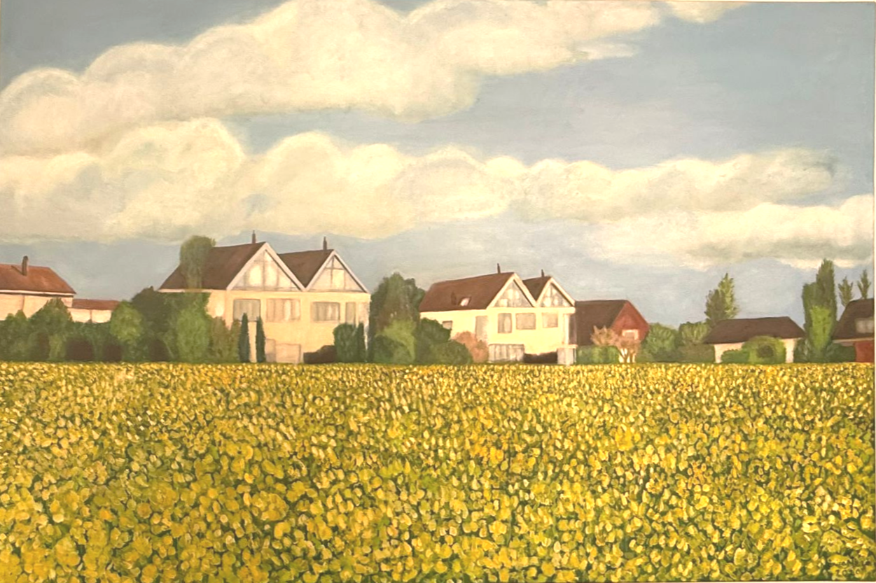 Casas entre flores  | Óleo sobre tela |  80x120  cms | 2022