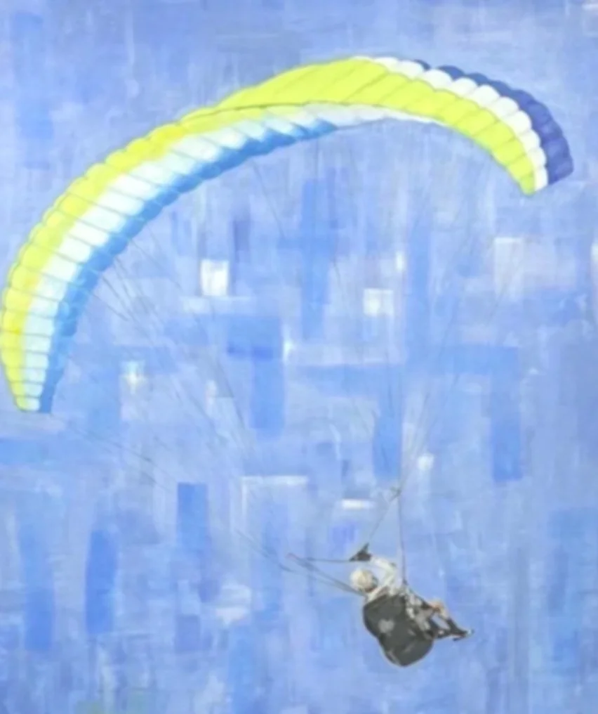 Serie Vuelo  |  El parapente  | Óleo  sobre tela | 1.8 x 1.8 m | 2025