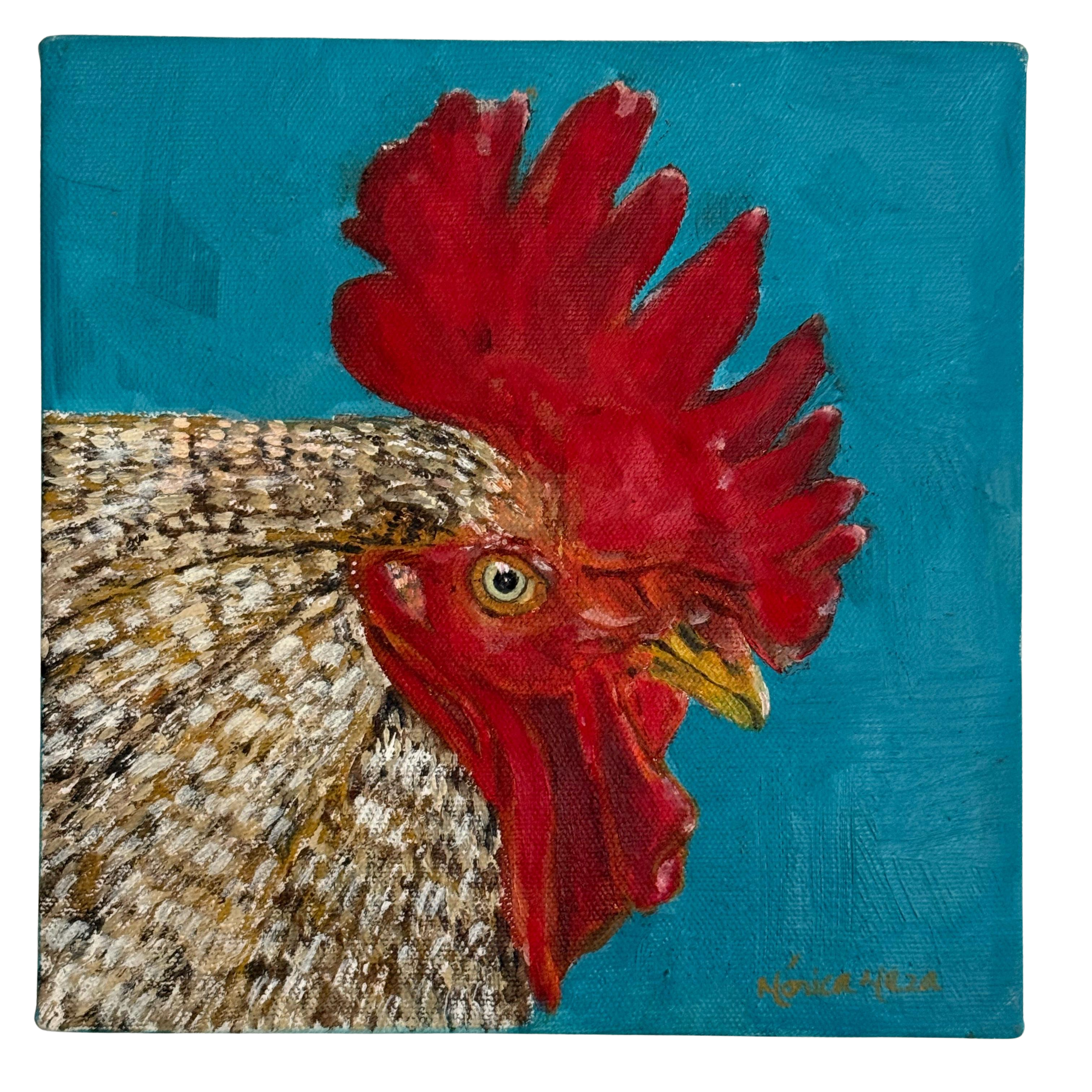 Serie  Los Gallos | Gallo 1 | Óleo sobre tela |
         25 x 25 cms | 2025