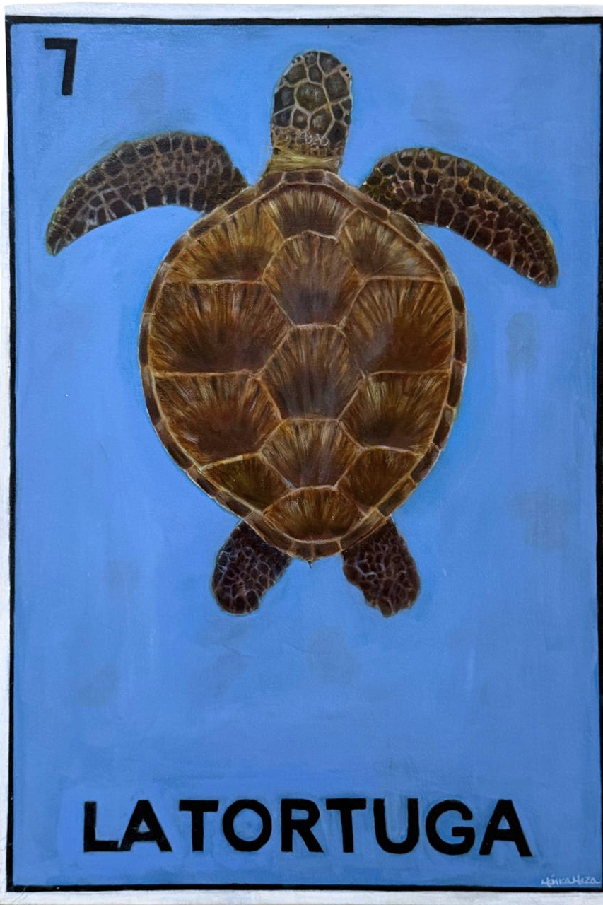 Serie Lotería | La tortuga | Óleo sobre tela | 70 x 50 cms | 2023