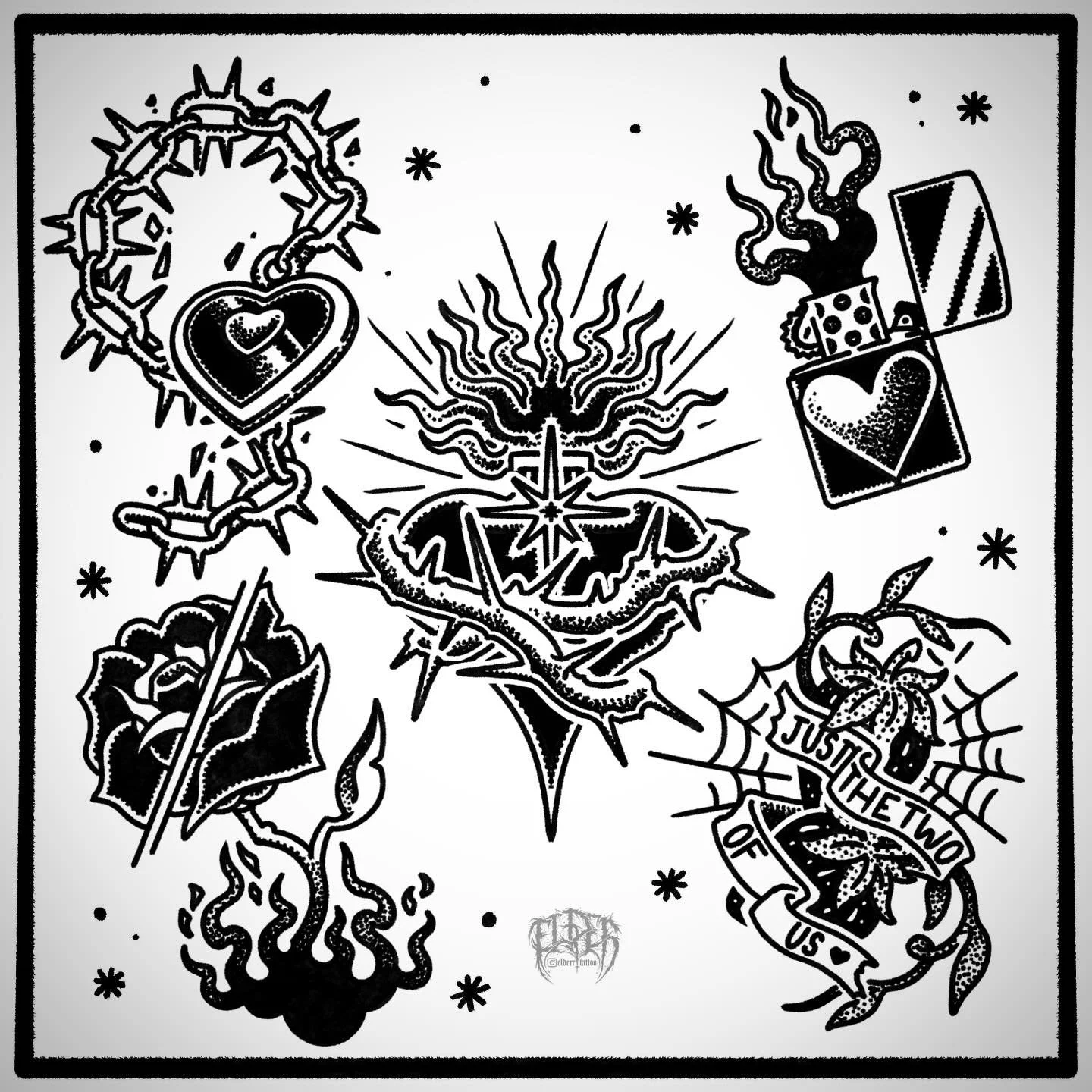 Getting a head start on the Valentine&rsquo;s Day flash! All repeatable - dm for info! 

#brisbaneart #brisbaneblackwork #valentinesflash #valentinestattoo #darkart #macarbe #dotwork #bold