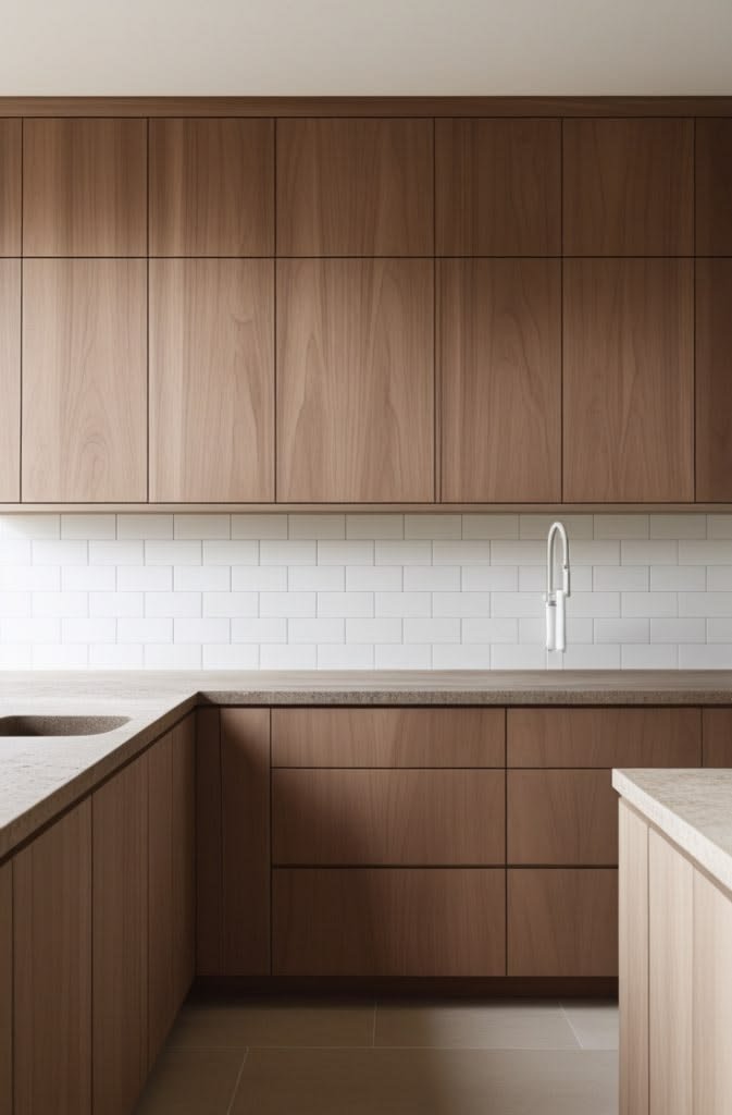 wood veneers as kitchen cabinet in modern home