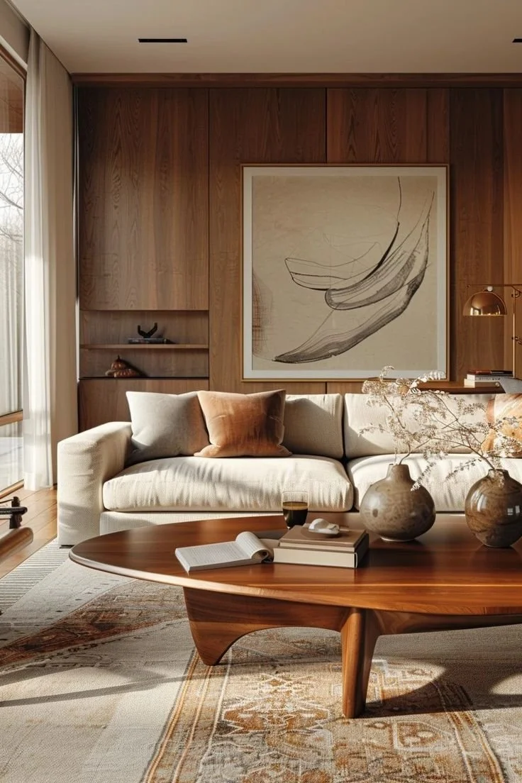 large coffee table in front of sofa luxury living room