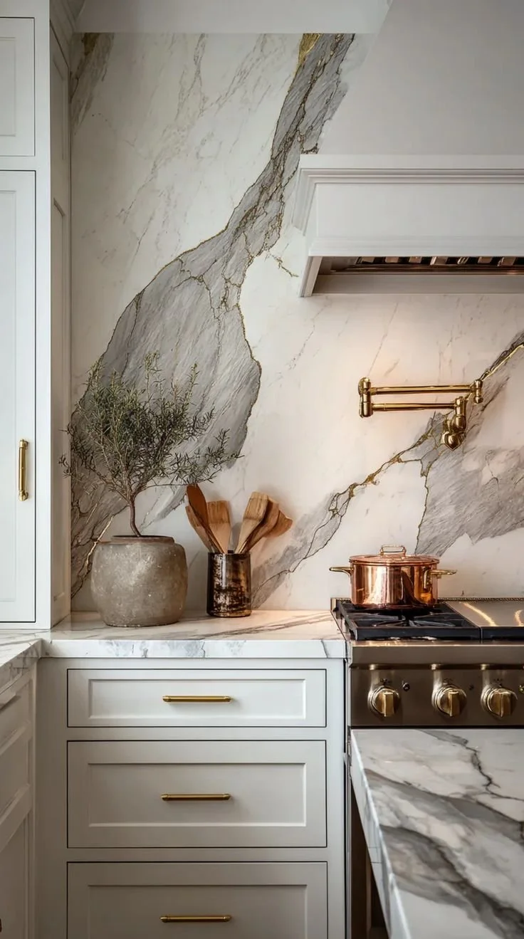 Marble kitchen with backsplash