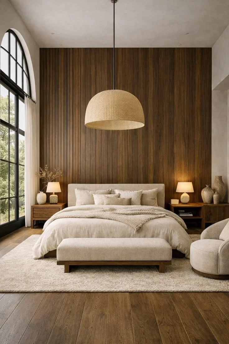 Japandi minimalist bedroom natural wood