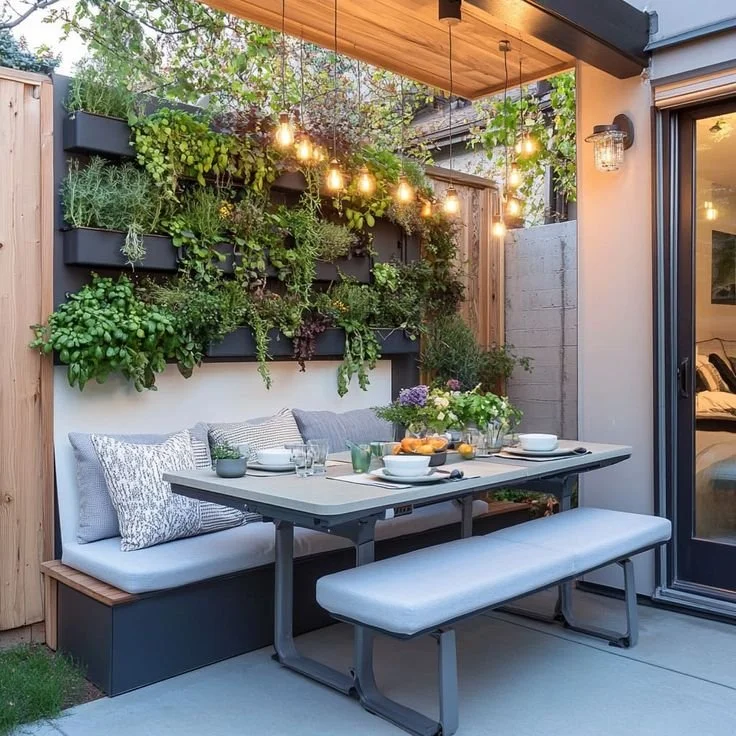 small backyard built-in seating bench for luxury homes