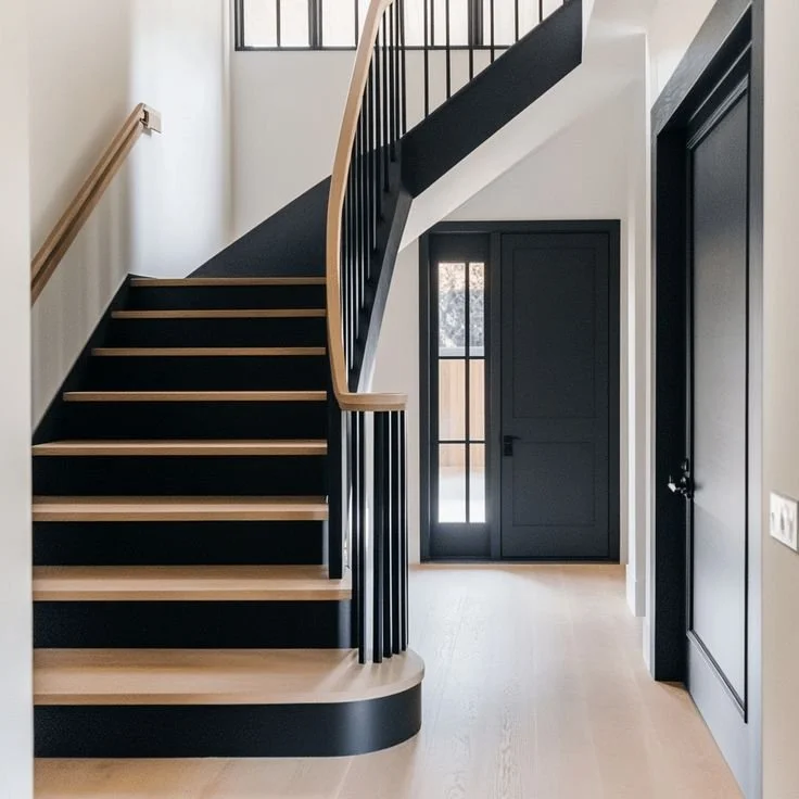 white oak treads painted black risers contemporary staircase
