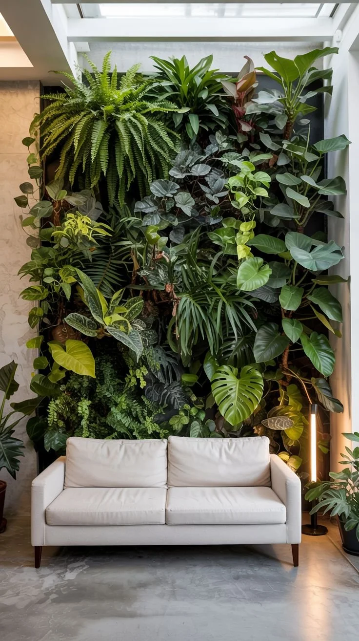 luxury faux greenery wall living room