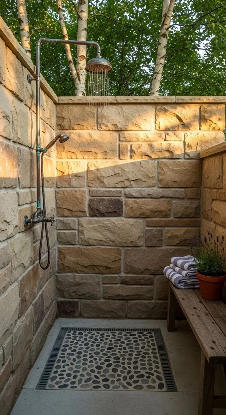 Outdoor Shower for a Los Angeles Home Pool