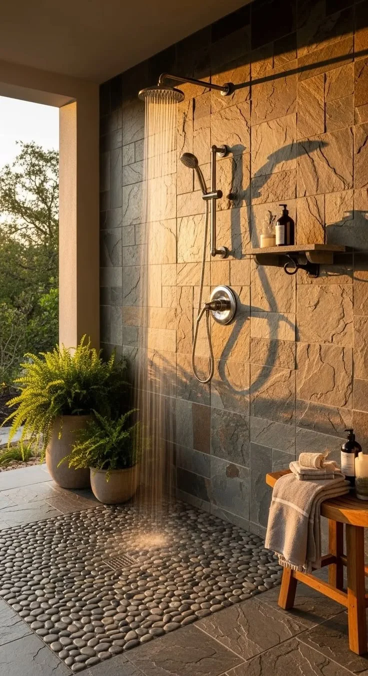 Outdoor Shower for a Los Angeles Home Pool