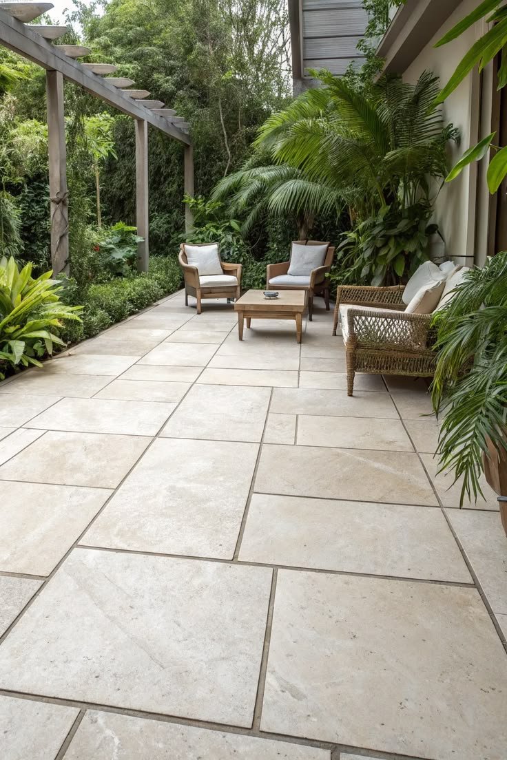 limestone flooring in luxury backyard