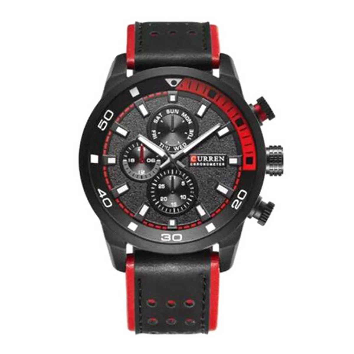 CURREN Reloj de pulsera con correa de cuero impermeable para hombre 8250, Rojo