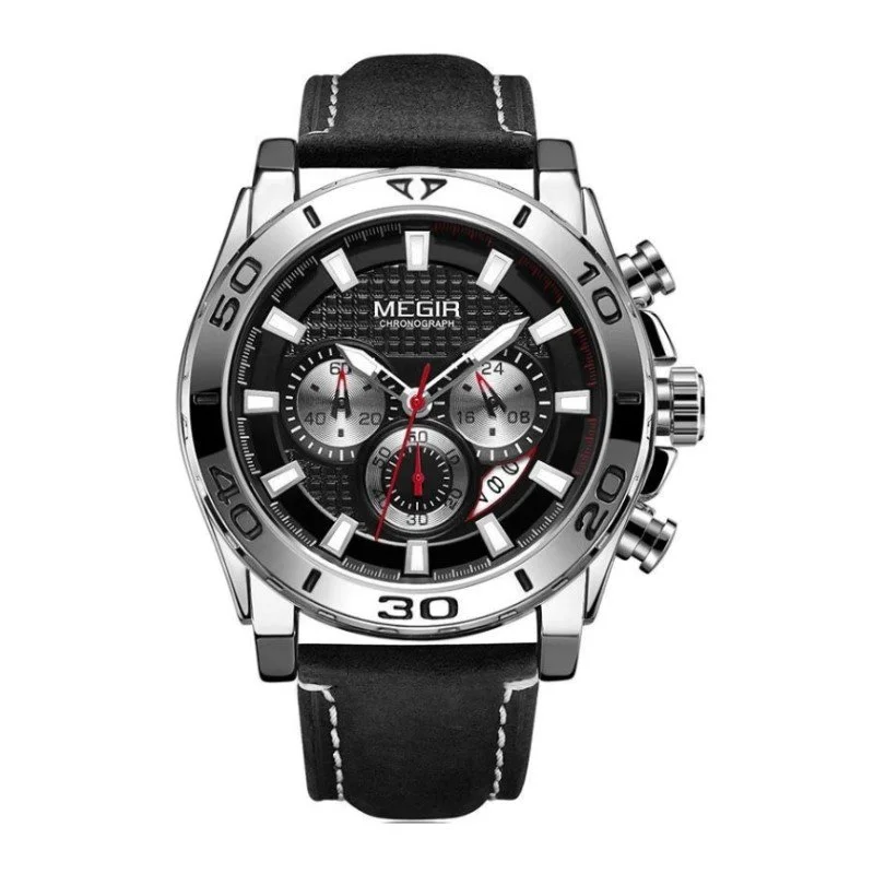 Relojes MEGIR de cuarzo con cronógrafo ,reloj para hombre 2094 plateado