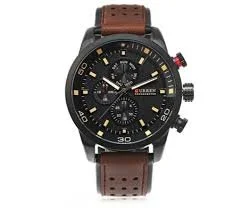 CURREN Reloj de pulsera con correa de cuero impermeable para hombre 8250, Marrón