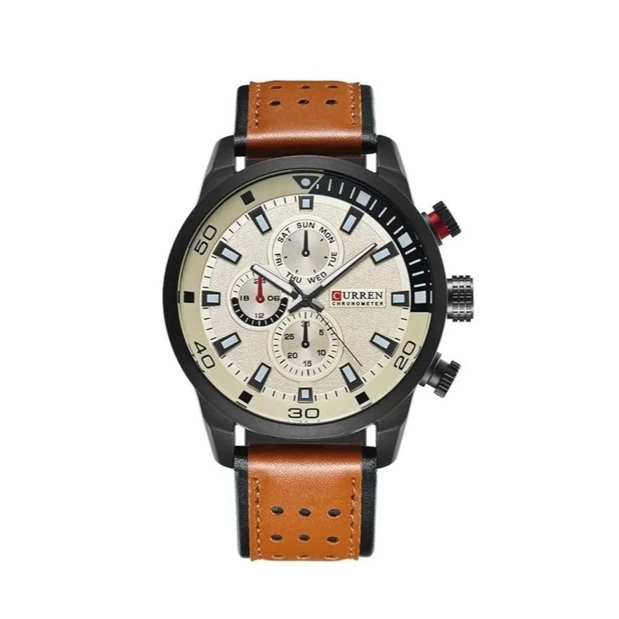 CURREN Reloj de pulsera con correa de cuero impermeable para hombre 8250, Blanco