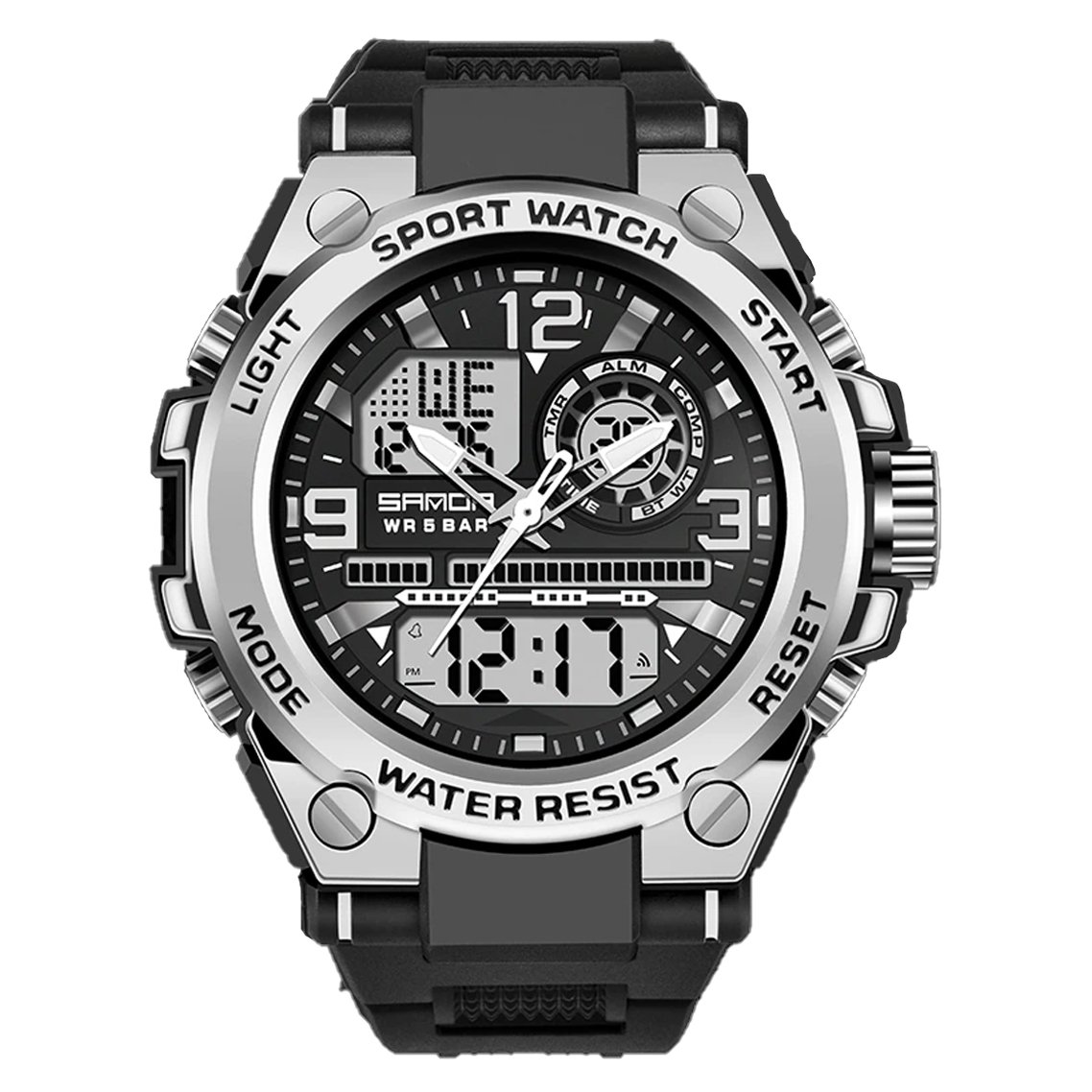 RELOJ SANDA HOMBRE DIGITAL DEPORTIVO 6024 RESISTENTE AL AGUA PLATEADO RESINA