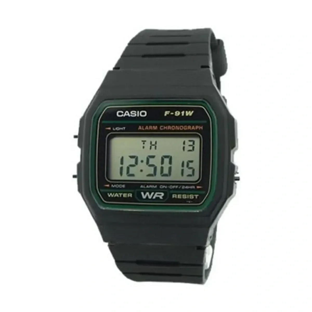 Reloj de pulsera digital Unisex Colección Casio F-91W NEGRO/VERDE