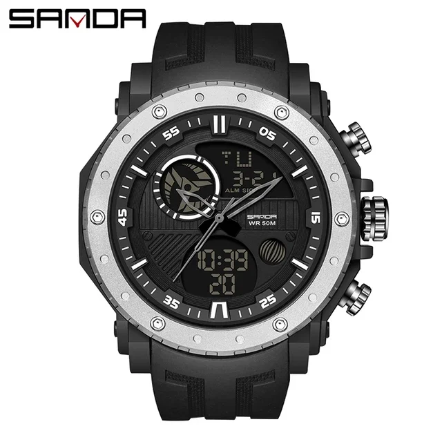 Reloj de Pulsera Digital de Cuarzo para Hombre SANDA 6012 NEGRO/PLATEADO