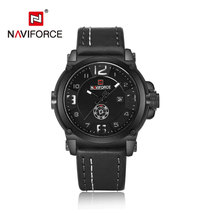 NAVIFORCE NF9099 - Reloj deportivo de lujo para hombre, de cuarzo, resistente al agua, con fecha, correa de cuero, clásico e informal