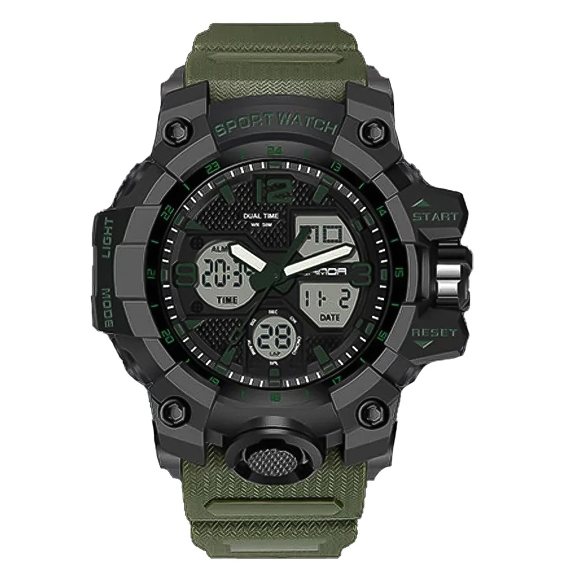 SANDA 6030 moda juvenil hombres reloj militar ejército (VERDE)