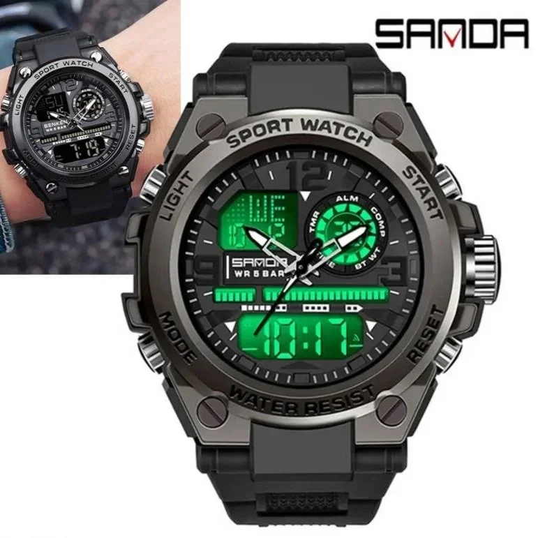 RELOJ SANDA HOMBRE DIGITAL DEPORTIVO 6024 RESISTENTE AL AGUA NEGRO RESINA