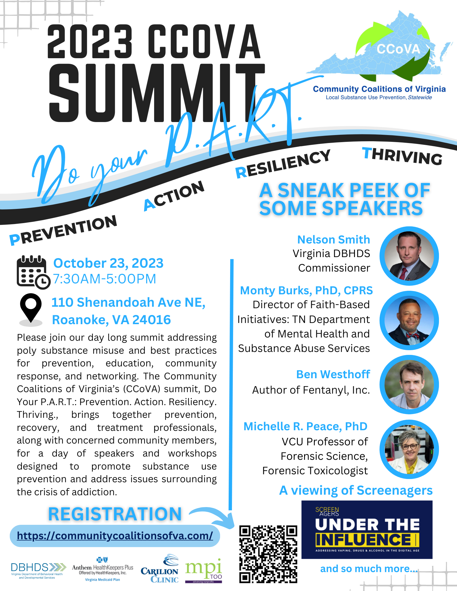 2023 CCoVA Summit: Do Your P.A.R.T. (Prevention. Action. Resiliency. Thriving.) registration flyer