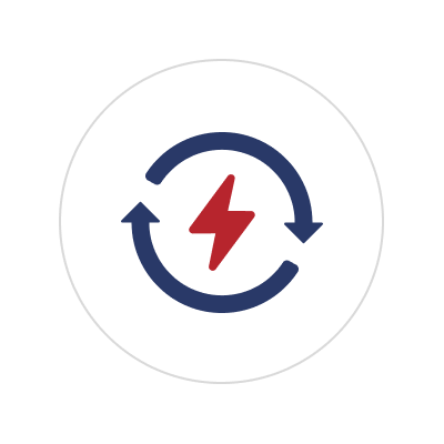Electricity renewal or charging symbol with a lightning bolt inside a circular arrow.