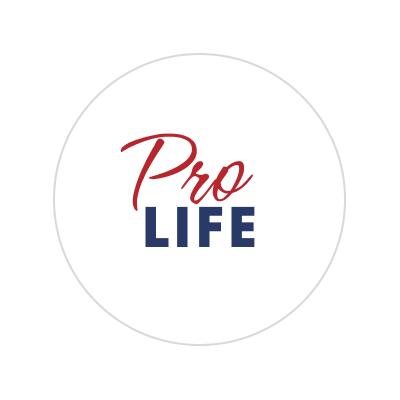 Pro Life logo with red script 'Pro' and blue block 'LIFE' inside a white circle on black background.