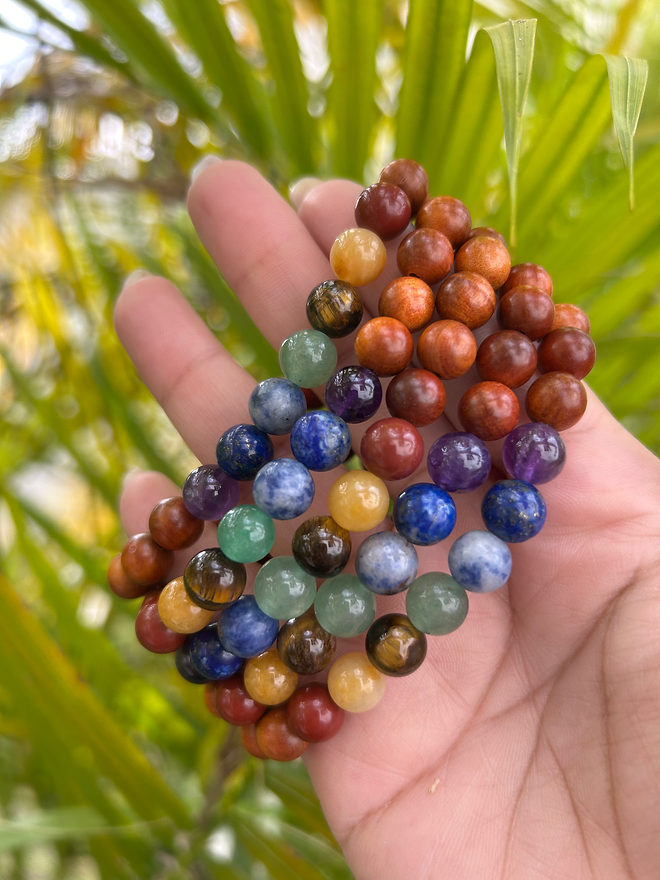 7 Chakra Alignment Bracelet with Sacred Cherry Wood