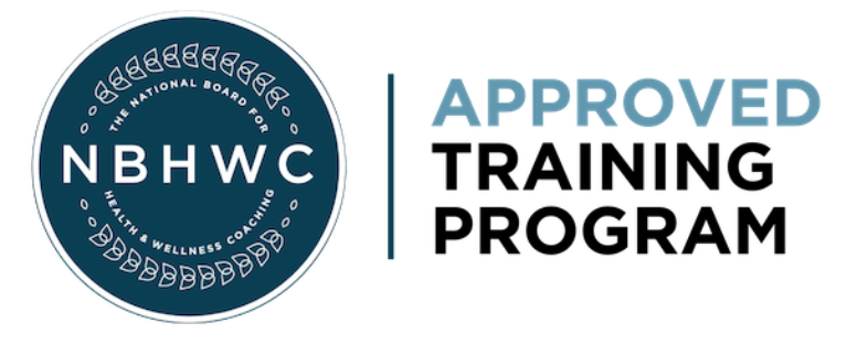 Logo for the National Board for Health, Wellness, and Coaching (NBHWC) with the text 'Approved Training Program'