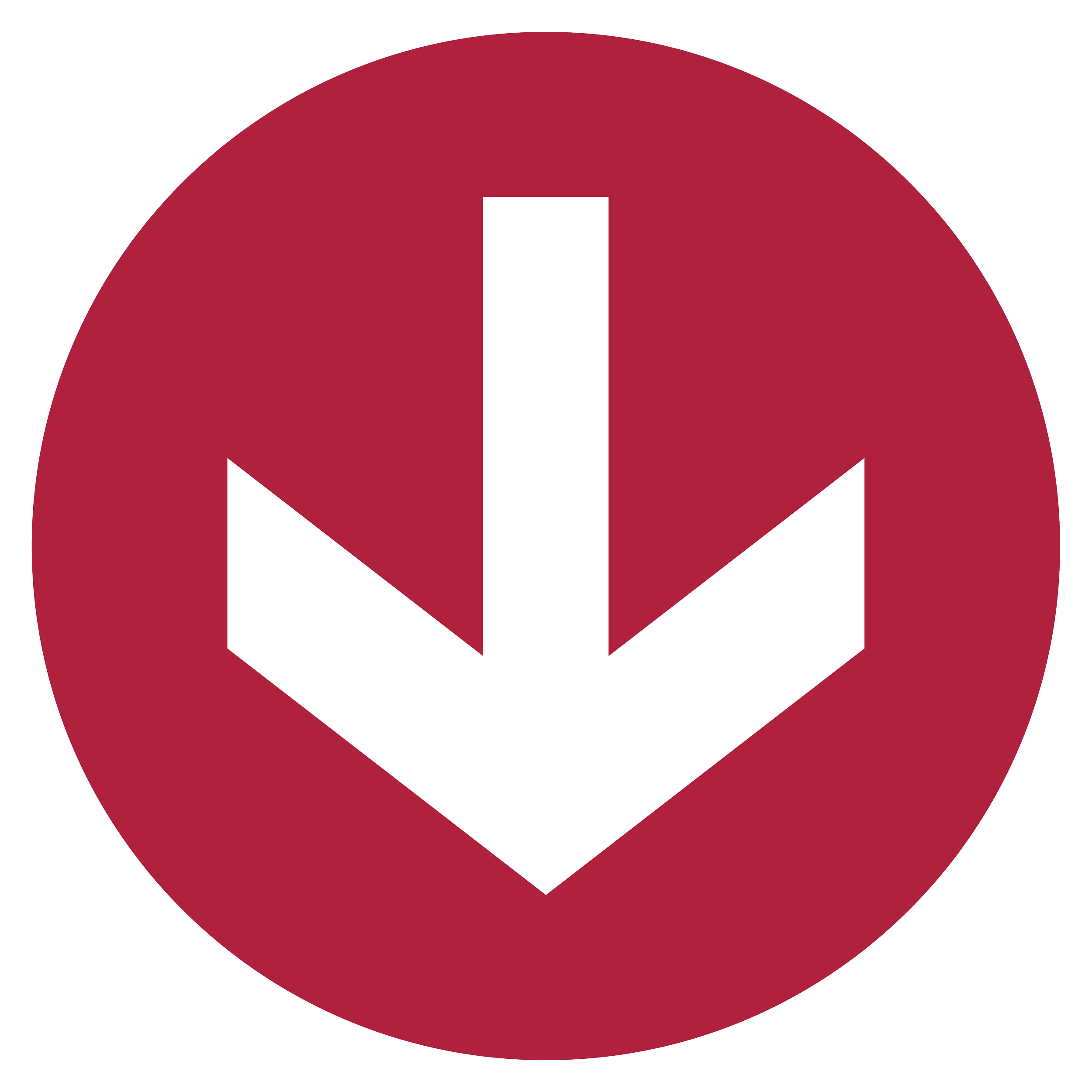 Red circle with a white downward facing arrow in the center.