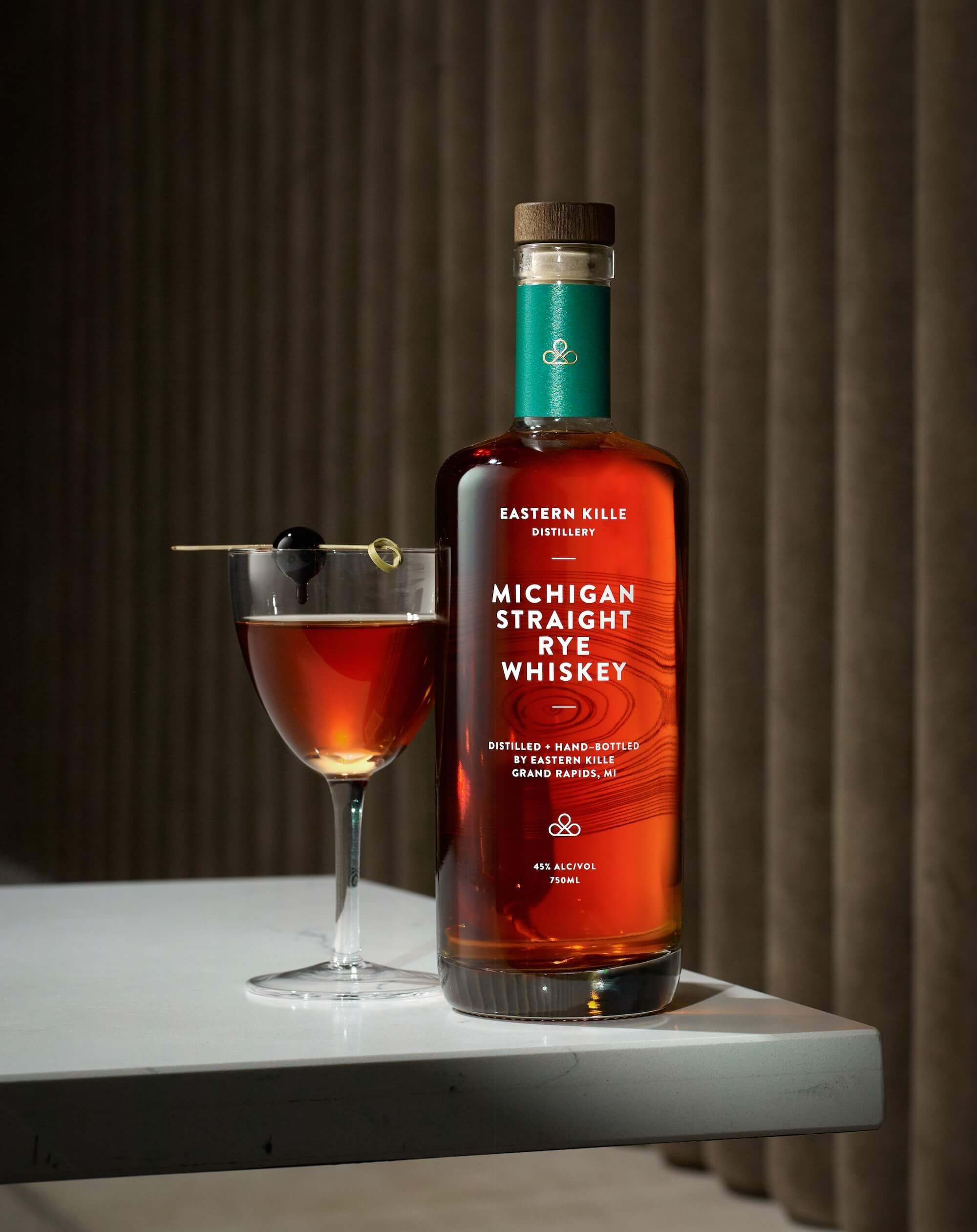 Michigan Straight Ryle Whiskey Bottle and Drink