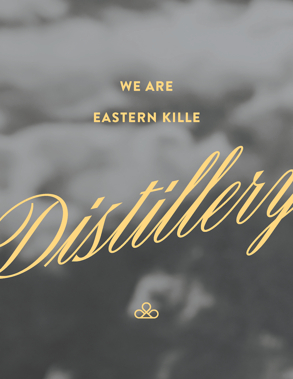 Text overlay on a blurred, gray background that reads 'We are Eastern Kille: Distillery' with a small icon below.