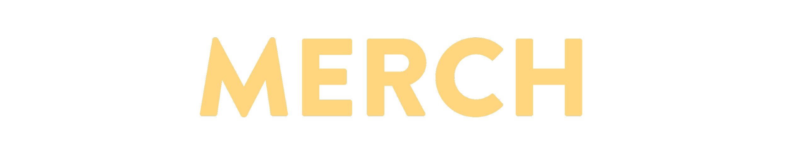 Black background with the word 'MERCH' in large, beige letters.