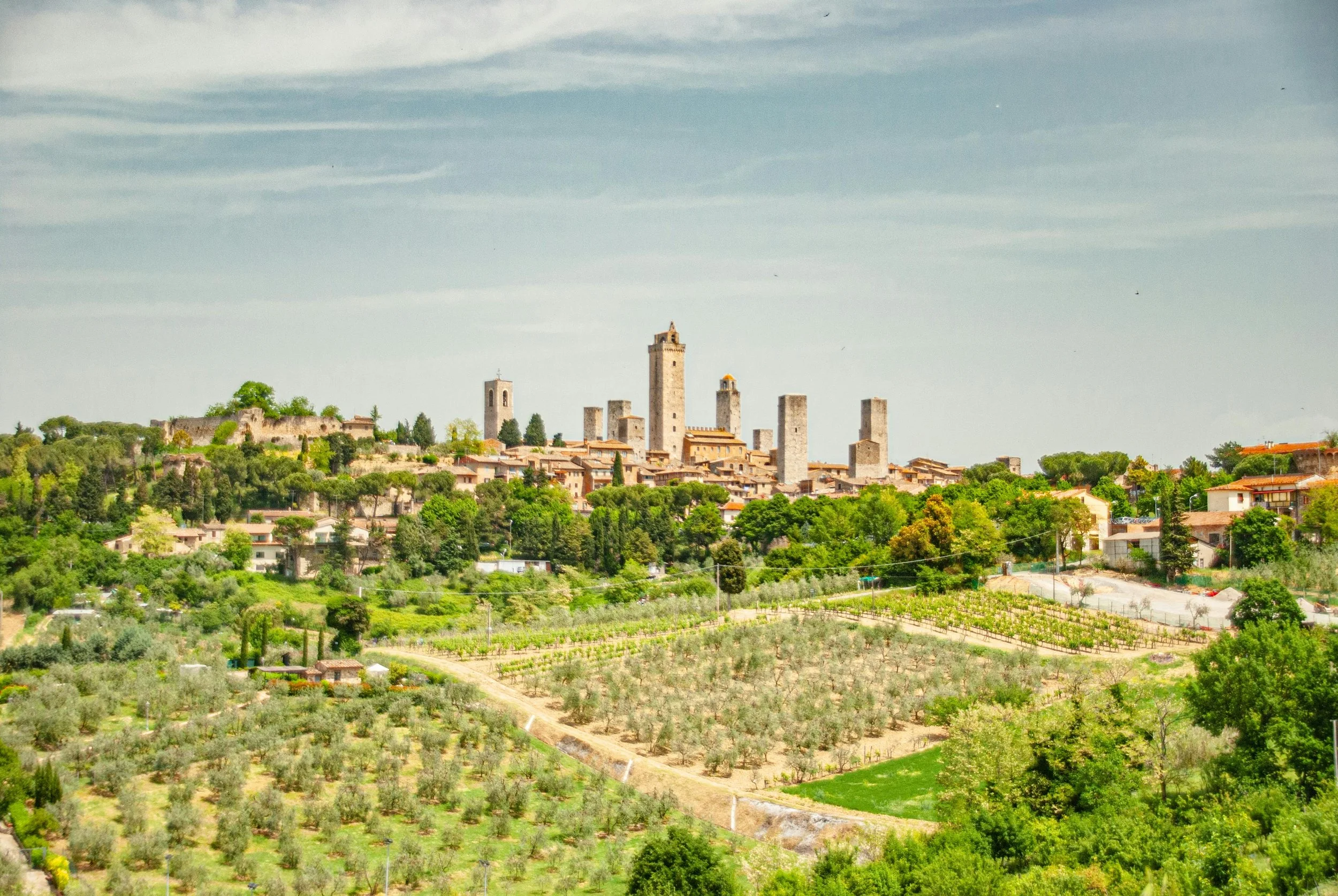 Panoramic view of the historic center of San Gimignano with medieval towers in Tuscany