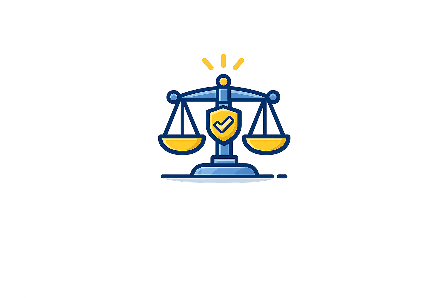Illustration of balanced scales with a shield and checkmark symbol, representing justice or legal fairness.