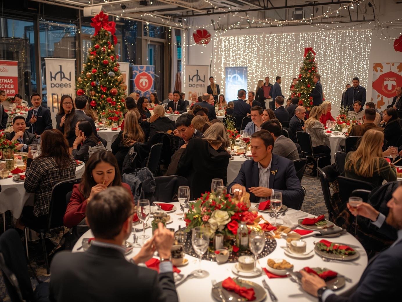 Corporate Christmas dinner in Dublin organised as a company event with festive atmosphere