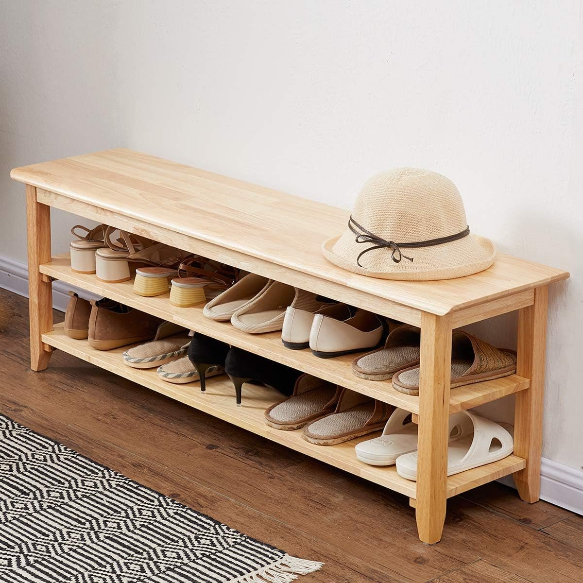 extra long shoe rack bench made from a beautiful blonde wood