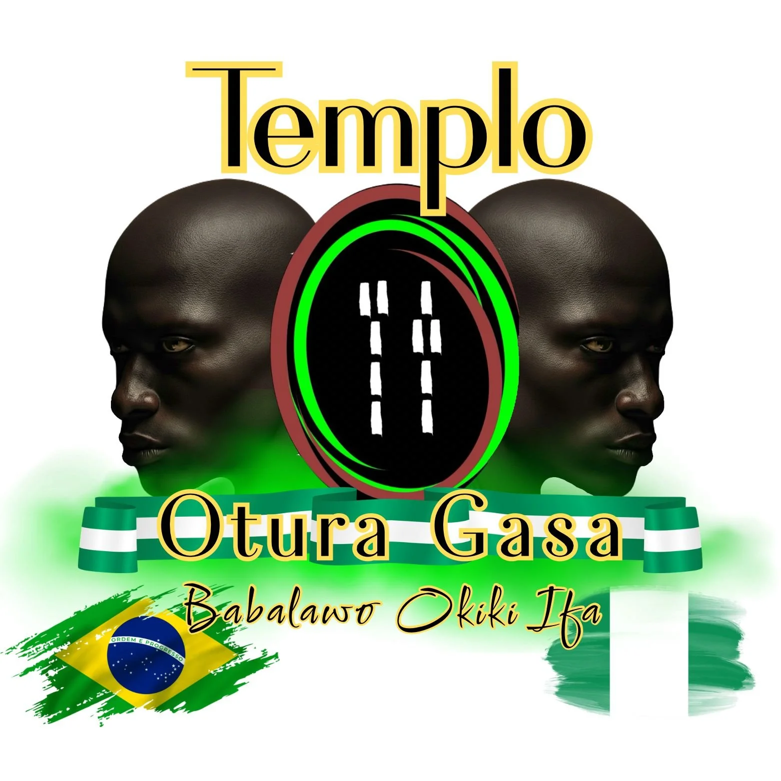 Imagem com o título "Templo" e o subtítulo "Outra Gasa", com uma mulher de pele escura, um símbolo de um cronômetro digital no centro, a bandeira do Brasil e os colores do Brasil ao fundo.