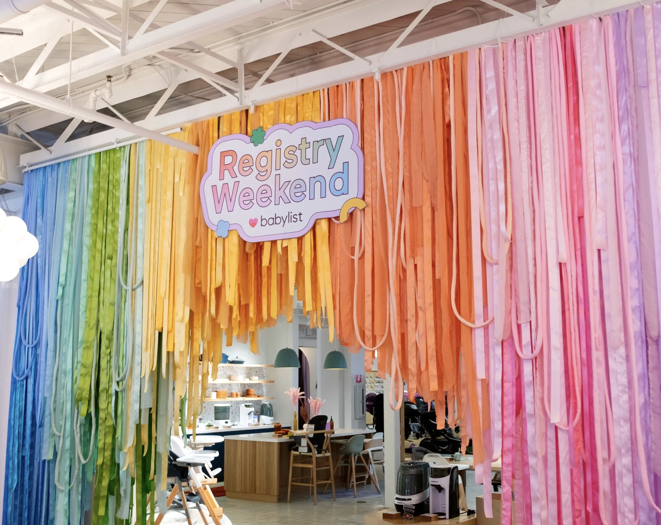 Ribbon, Fabric, Yarn Curtain - Pink, Yellow, Green