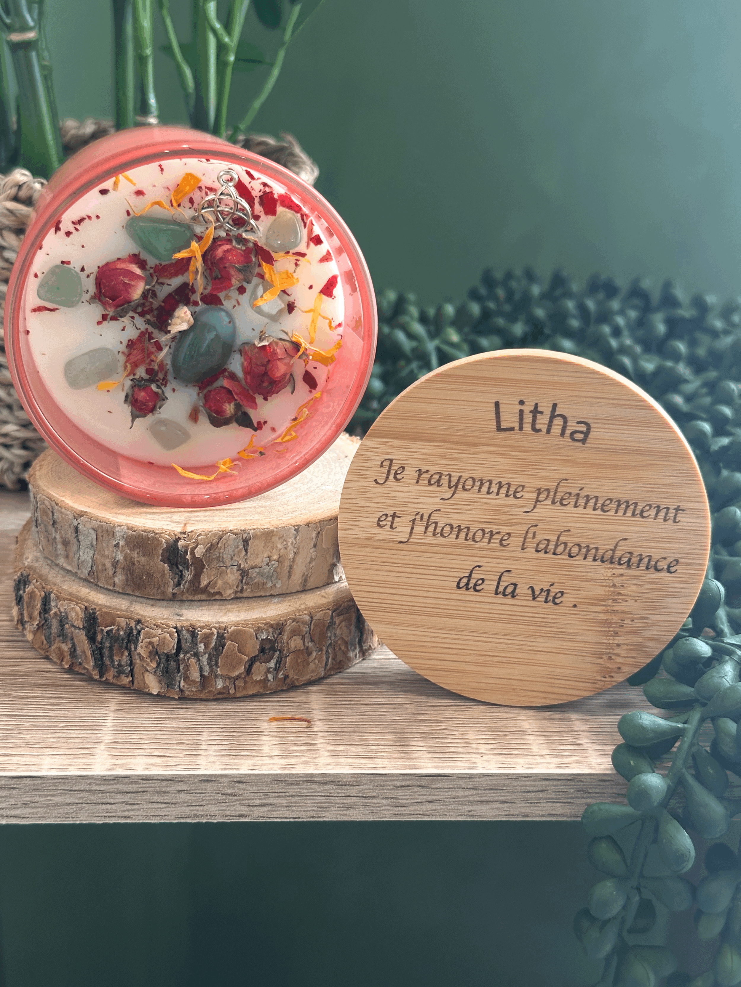 Bougie Sabbat Litha – Douceur de Chêne & Aventurine Verte | Solstice d’Été
