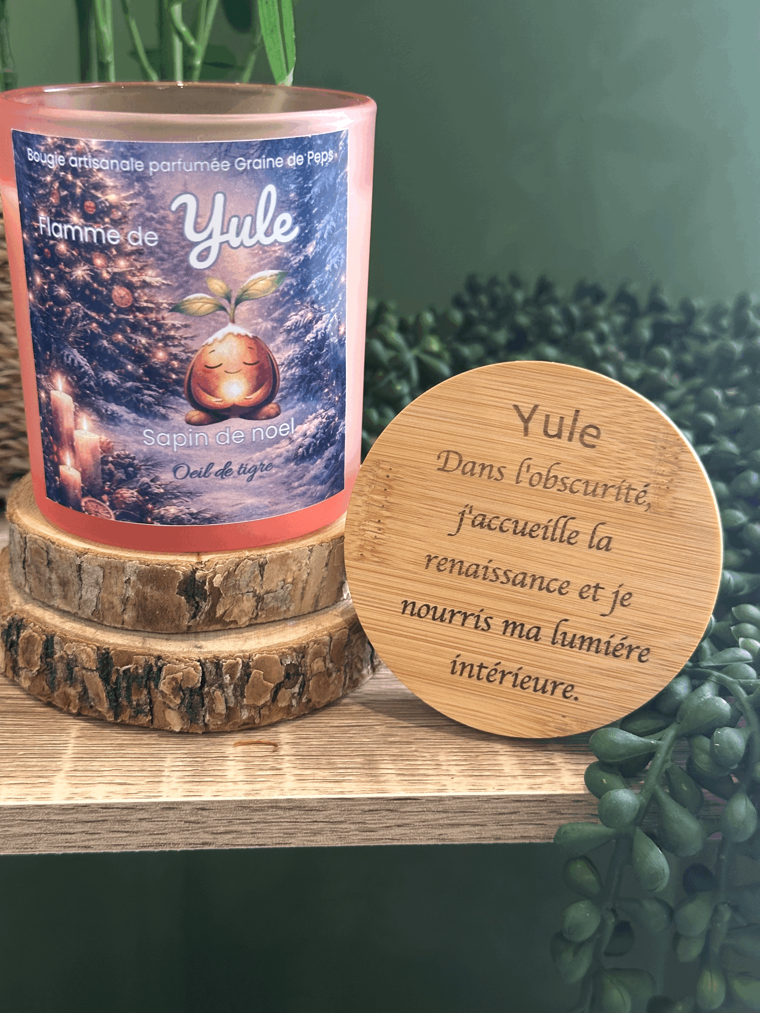 Bougie parfumée Flamme de Yule – Sapin de Noël & Œil de Tigre